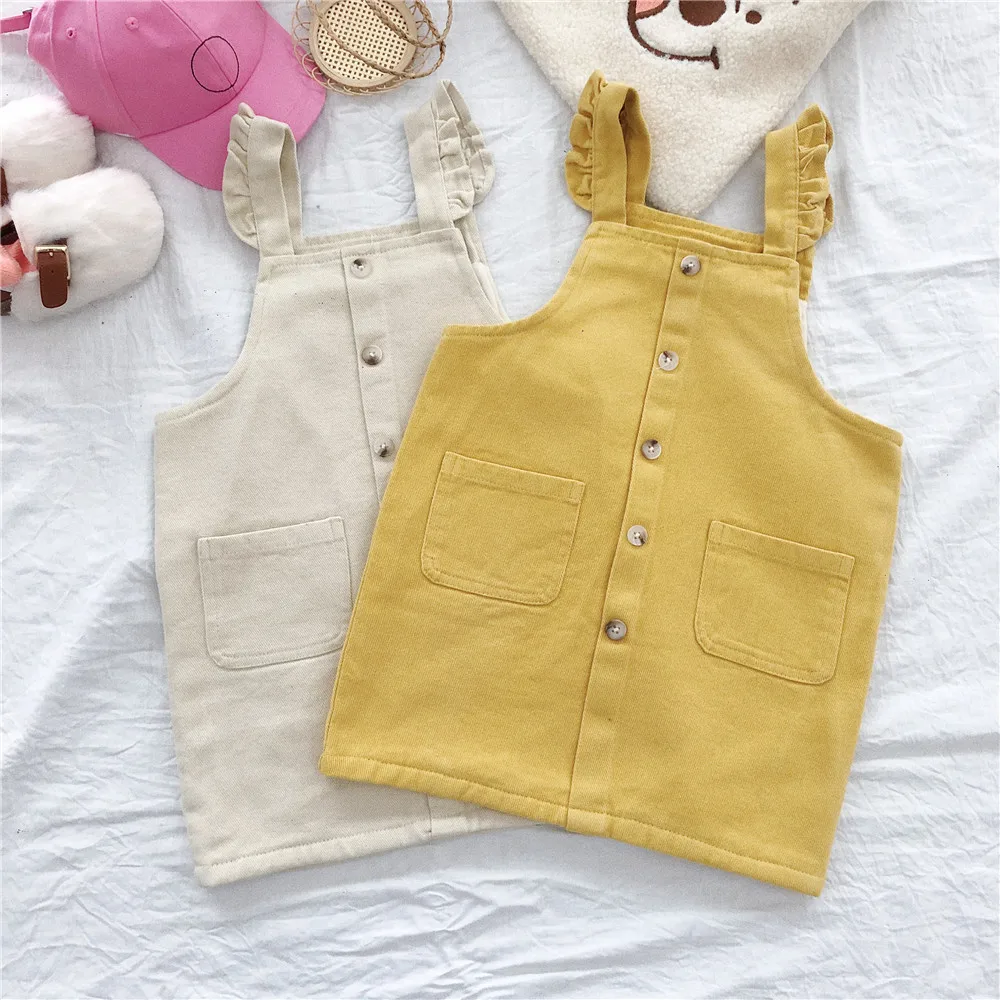 2019 г. Осеннее модное милое вельветовое платье-комбинезон для девочек однотонное