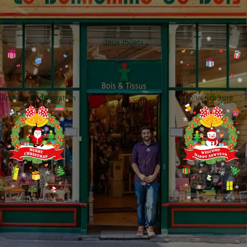 DIY рождественские наклейки на стену Санта-Клаус и снеговик гирлянда спальня