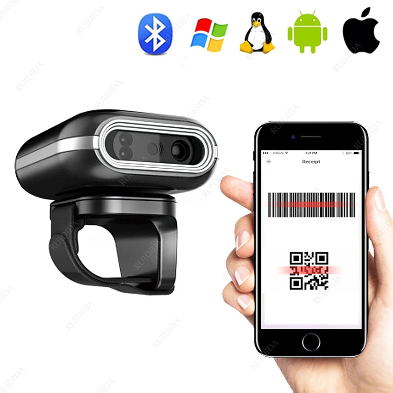 Bluetooth Barcode Scanner Wireless 1D 2D Portable QR Code PDF Barcode Scanner Wearable Finger Mini Bar Code Reader 2d Scanners