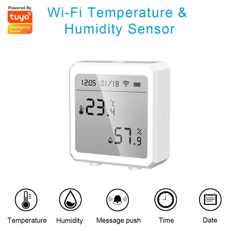 

Умный датчик температуры и влажности Tuya, совместимый с Wi-Fi + Bluetooth, может быть подключен к точкам доступа с функцией сигнализации Smart Life