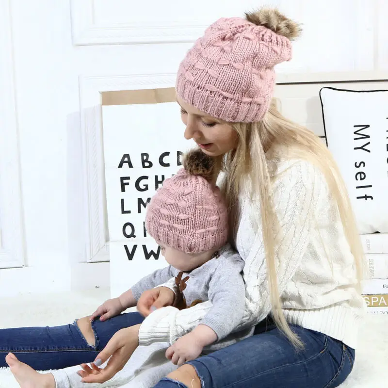 

Mom Beanie Hat Cap Knitted hat Newborn Baby Knit Soild Cotton Blend Women Warm