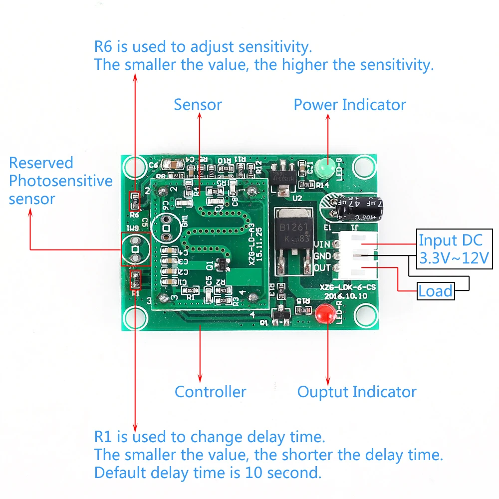 Microwave Radar Sensor Module 20W Voltage Output Switch Controller 5.8GHz DC 3.3V 5V 9V 12V 24V