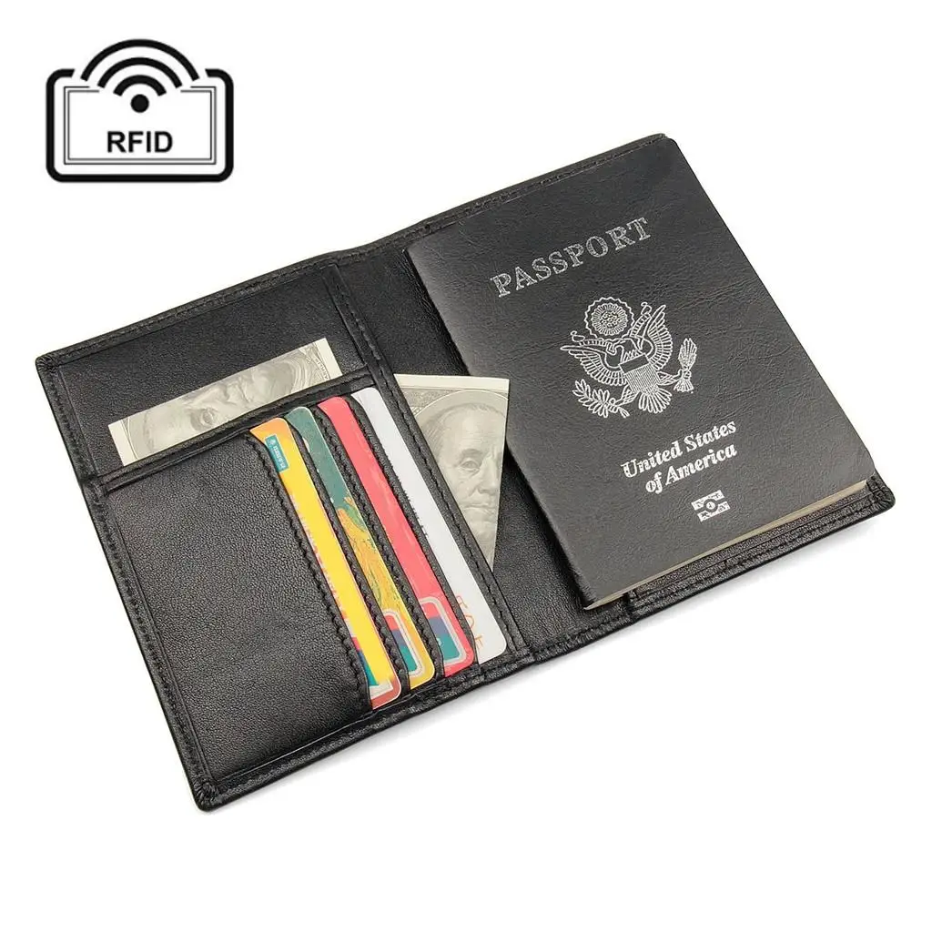 

RFID Travel Passport Wallet rfid blocking Card Holder - Black