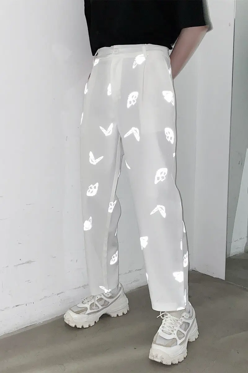 

2020 Spring And Autumn New Youth Popular Men's Ins Butterfly Reflective Printing Trousers Fashion Casual Straight Pants