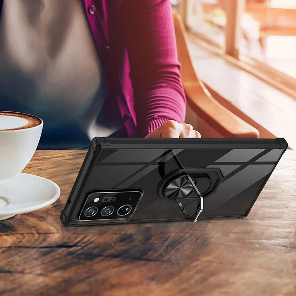 

Rugged Shockproof Armor Clear Case For Samsung Galaxy S20 Plus Ultra FE Magnetic Holder Ring Back Cover for Note 20 A70 A10 A20S