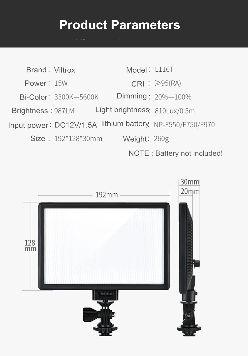 Viltrox L116T камера светодиодный светильник видео ЖК-дисплей двухцветный и Диммируемый тонкий DSLR+ адаптер питания переменного тока для Canon Nikon DV видеокамеры