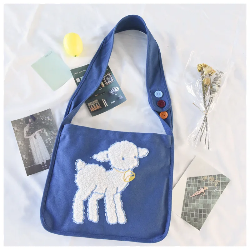 Сумка женская плюшевый ягненок с вышивкой модный саквояж на плечо для покупок
