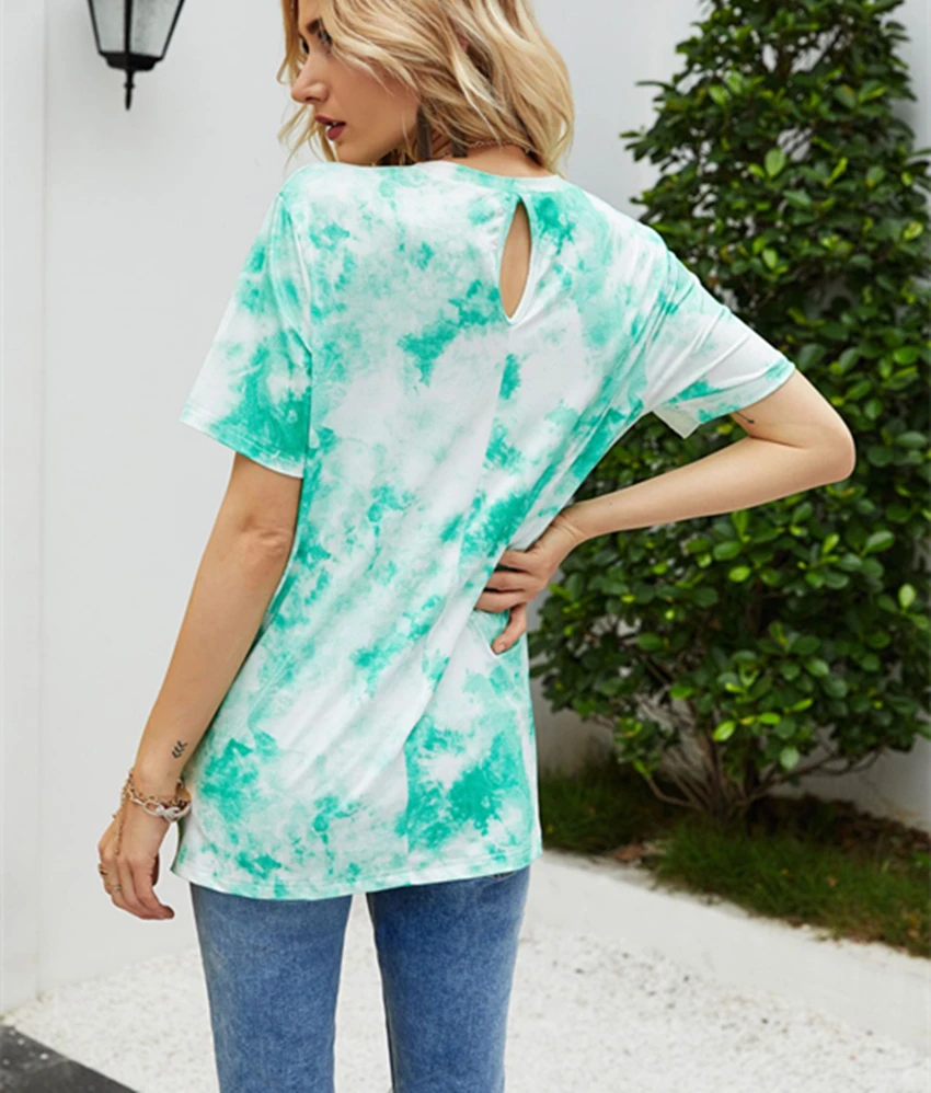 Футболка Tie-dye женские свободные топы футболка Летние Плиссированные футболки с