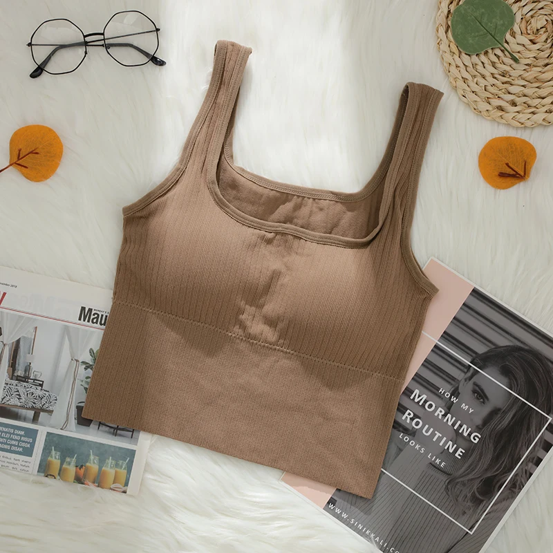 

CHRLEISURE Sexy Seamless Crop Top Womens Wireless Thin Summer Tube Top Bralette Solid Color Bralette Breathable Camisole