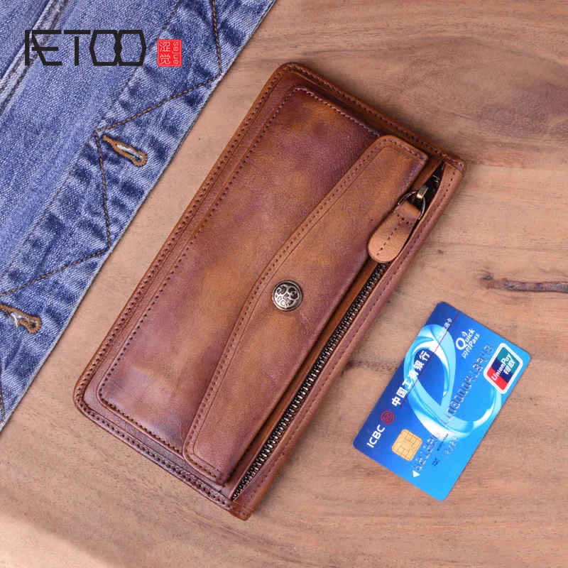 Оригинальный дизайн AETOO длинный женский кожаный бумажник ручной работы первый