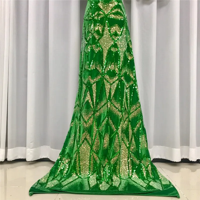 

popular styel 2020 5yards nigerian sequins velvet lace fabric good quality african sequins velvet for wedding JYAU291