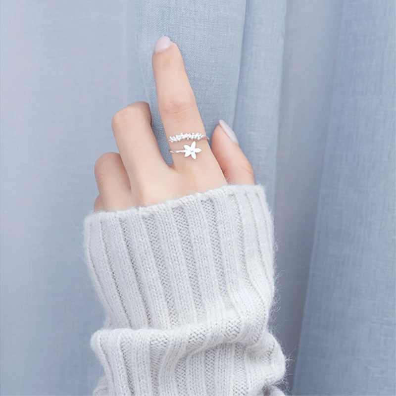 

New Trendy Flower 925 Sterling Silver Temperament Literary Fashion Opening Adjustable Rings for Women Jewelry Accessories Gifts