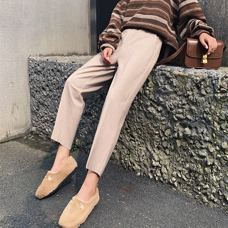 REALEFT зимние женские теплые шерстяные широкие брюки OL Стильные повседневные