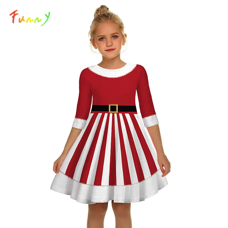 

Girls Kids Christmas Dress Teen Half Sleeve 3D Print Xmas Toddler Dress Girl Clothes Vestido Infantil Children New Year Outfit