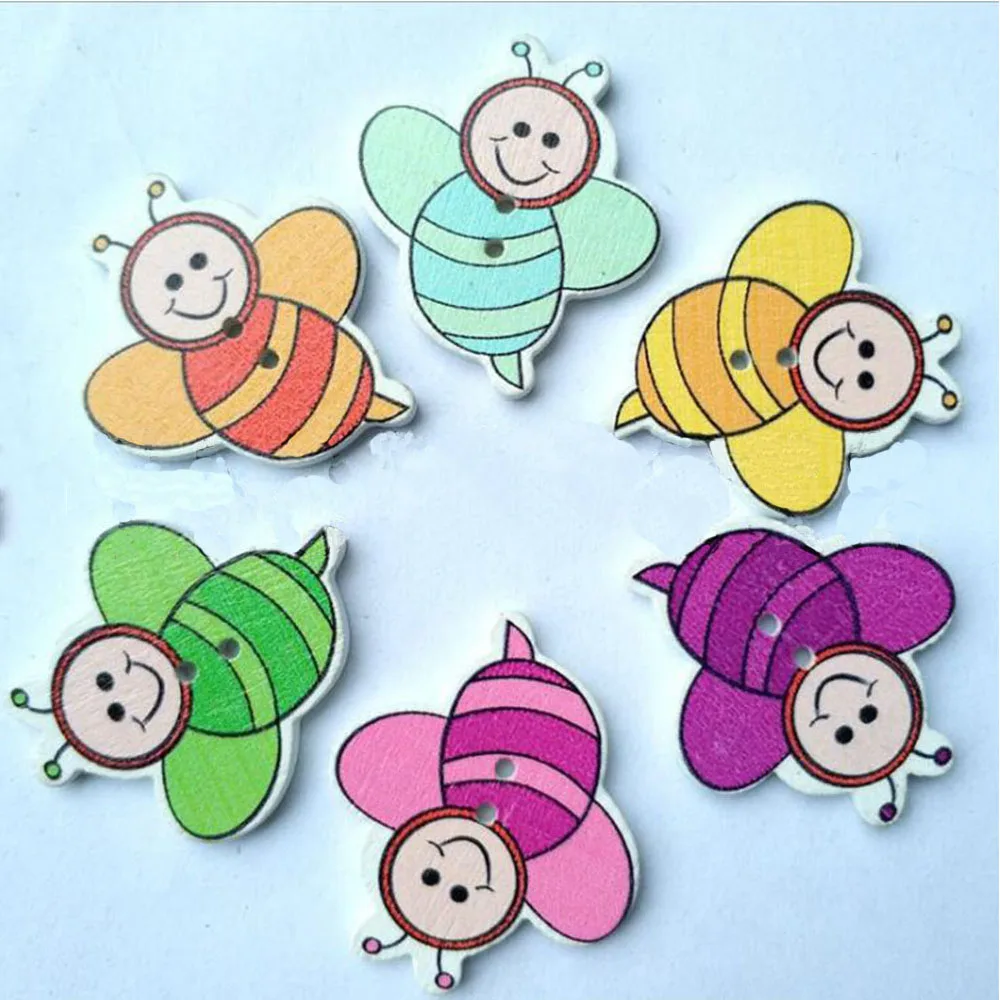 50 шт Случайные смешанные деревянные Швейные Кнопки Скрапбукинг пчелы разные на