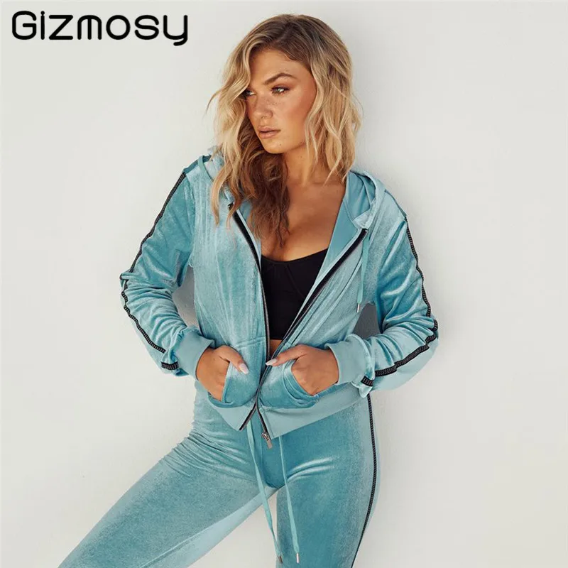 Женский комплект из 2 предметов однотонный Повседневный свитер на молнии с