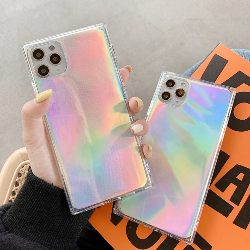 Роскошный чехол для телефона с лазером iPhone 12 11Pro Max XR XS 6 6S 7 8 Plus X 2 в 1 прозрачный