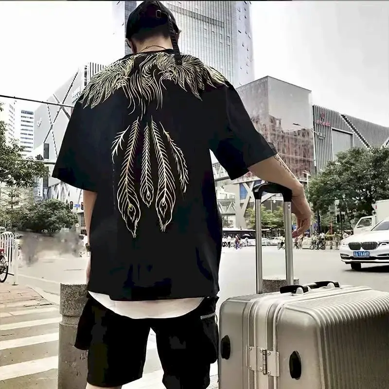 

Винтажные Топы И Футболки с принтом Феникса золотого цвета в стиле хип-хоп, мужские повседневные футболки, уличная одежда, пуловер для пар, ф...