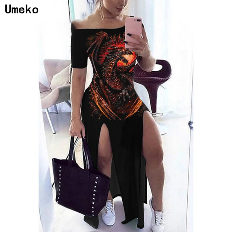 Женское длинное платье с открытыми плечами черное готическое Повседневное