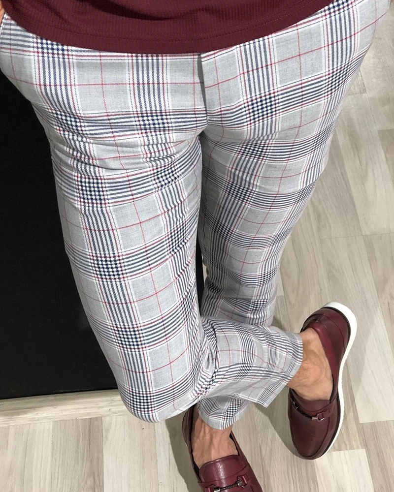 Мужские клетчатые брюки проверенные Формальные Элегантные повседневные деловые