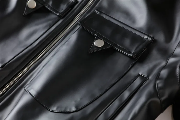 Короткая кожаная куртка с отворотом из меха ягненка укороченный топ на молнии