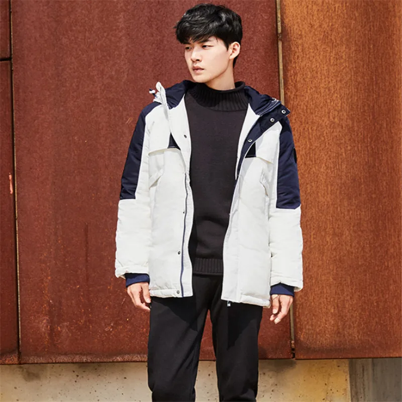 

Men Winter Patchwork 80% White Duck Down Jacket Hooded Coat OverCoat Coat jaqueta masculino chaqueta hombre