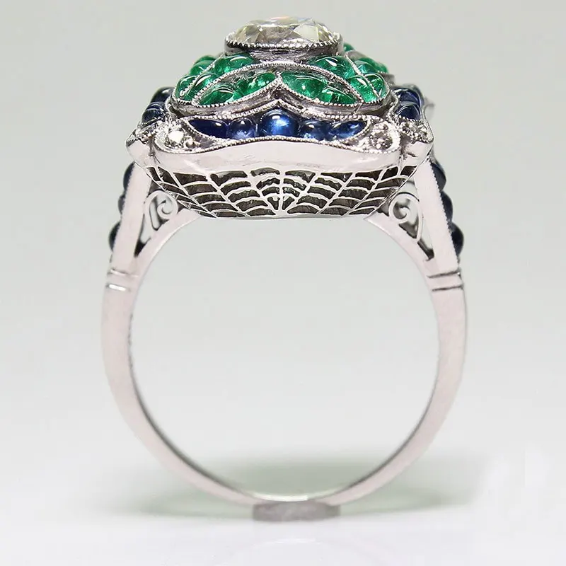 Party Jewelry Green Blue Zircon Female Ring Silver Color New Hot Anniversary Gift Accessories | Rings