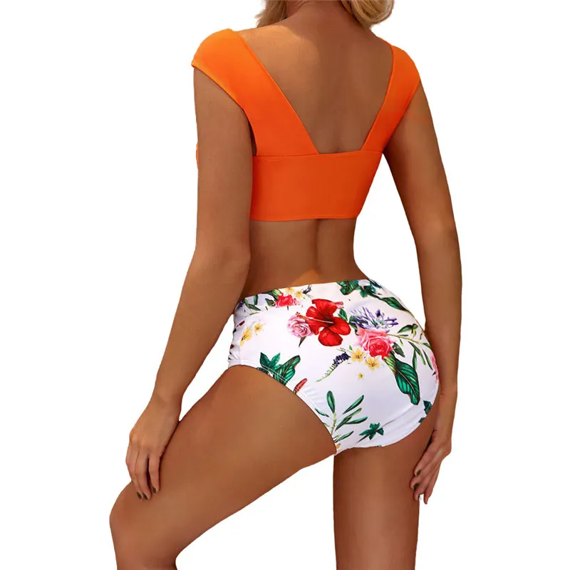 Новый купальник hirigin с высокой талией и цветочным рисунком Женский комплект