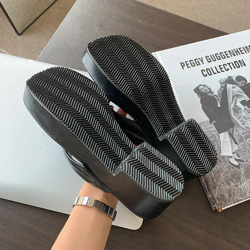 

Shoes Ladies' Slippers Rubber Flip Flops Platform Square Toe Women Heels Low Pantofle Hawaiian High Block Summer 2020 Rome