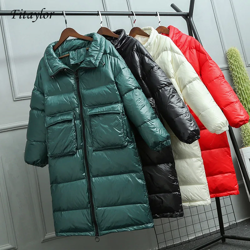 Fitaylor новая зимняя свободная длинная куртка Женская пуховая женская белая на