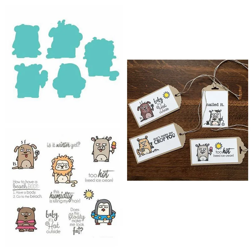 

Summer Lion,Cow ,Bikini Bear Clear Stamp Set and Coordinating dies For Scrapbooking Paper Craft Handmade Album Card Punch