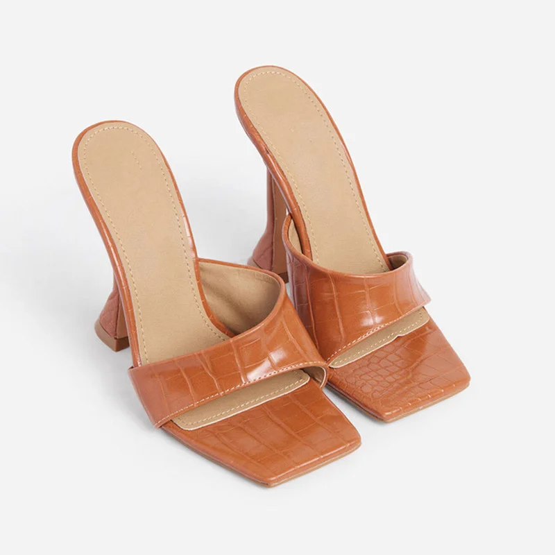 

Slippers Summer Women Pumps Square Toe Ladies Heel Mules Sexy Thin High Heels Sandals Fashion Ladies Slippers 10.5CM 2021 New