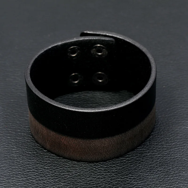 New Fashion Men Wide Genuine Leather Bracelet Brown Wide Cuff Bracelets & Bangles Vintage Punk Wristband Men Gift Jewelry