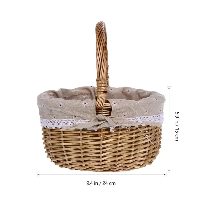 

1Pc Hand Woven Picnic Basket Wicker Woven Storage Basket Portable Food Holder
