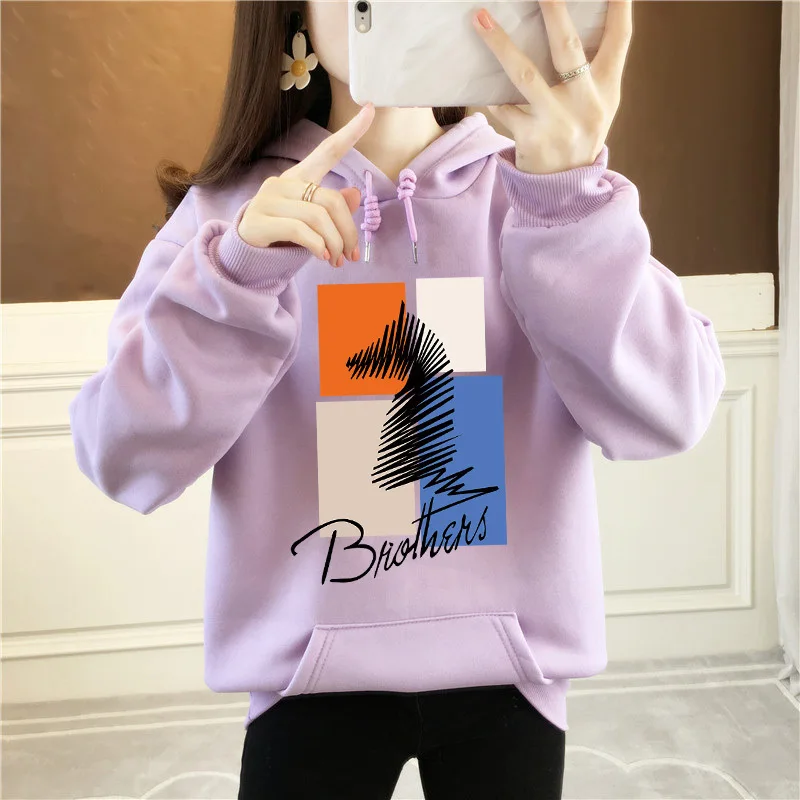 

Ladies Sweater Cartoon Joint Loose Round Neck Spring &Autumn New Plus Velvet Jacket Cartoon Ins Couple Clothes Graphic Hoodies