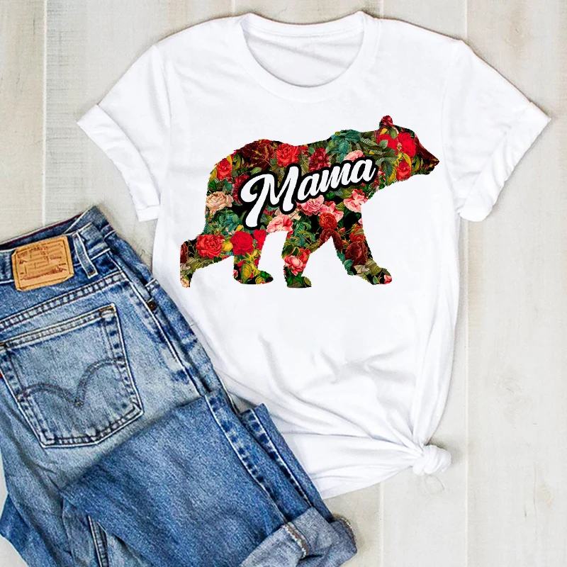 Женская летняя футболка с коротким рукавом и принтом Мама Медведь женская