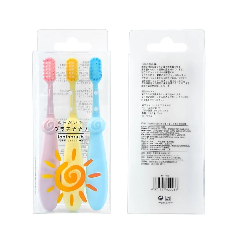

3PCS Children Toothbrush Macarons Color Soft Rubber Brush Head Toddler Baby Cleaning Oral Health Protection Toothbrush Kid Care