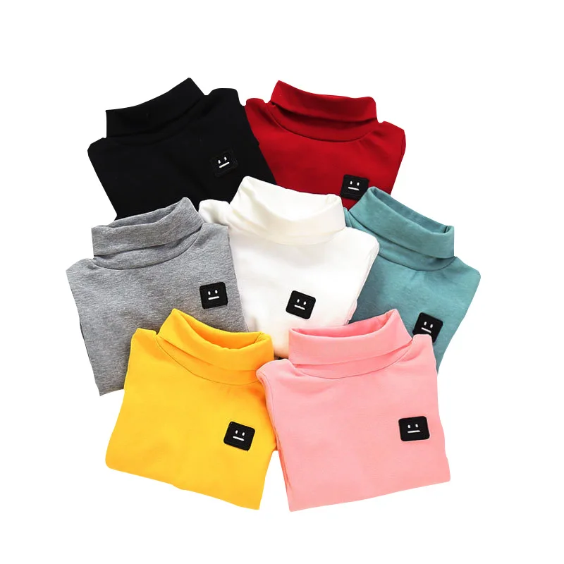 

2019 Winter High Collar Candy Colors Boys T-Shirts For Girls Long Sleeve Keep Warm Kids Boys T Shirt Happy Birthday Girls Tops