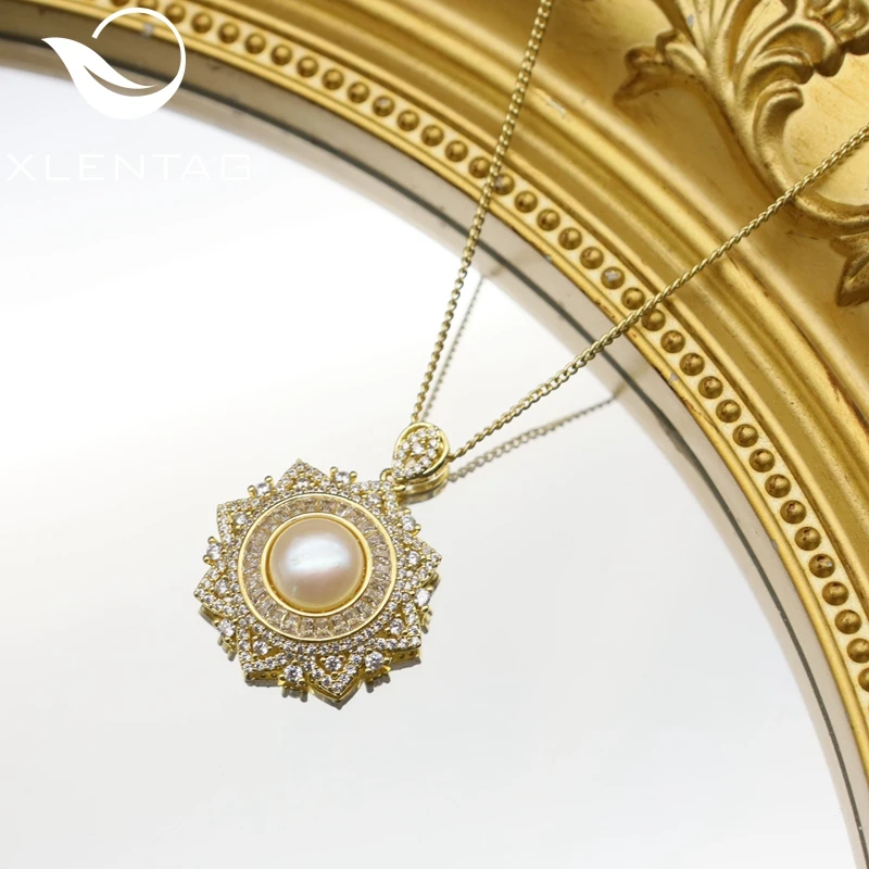 Xlentag Brass Gold-Plated Snowflake Inlaid Zircon Freshwater Pearl Necklace Woman Christmas Luxury High-Quality Jewelry Gn0366 | Украшения