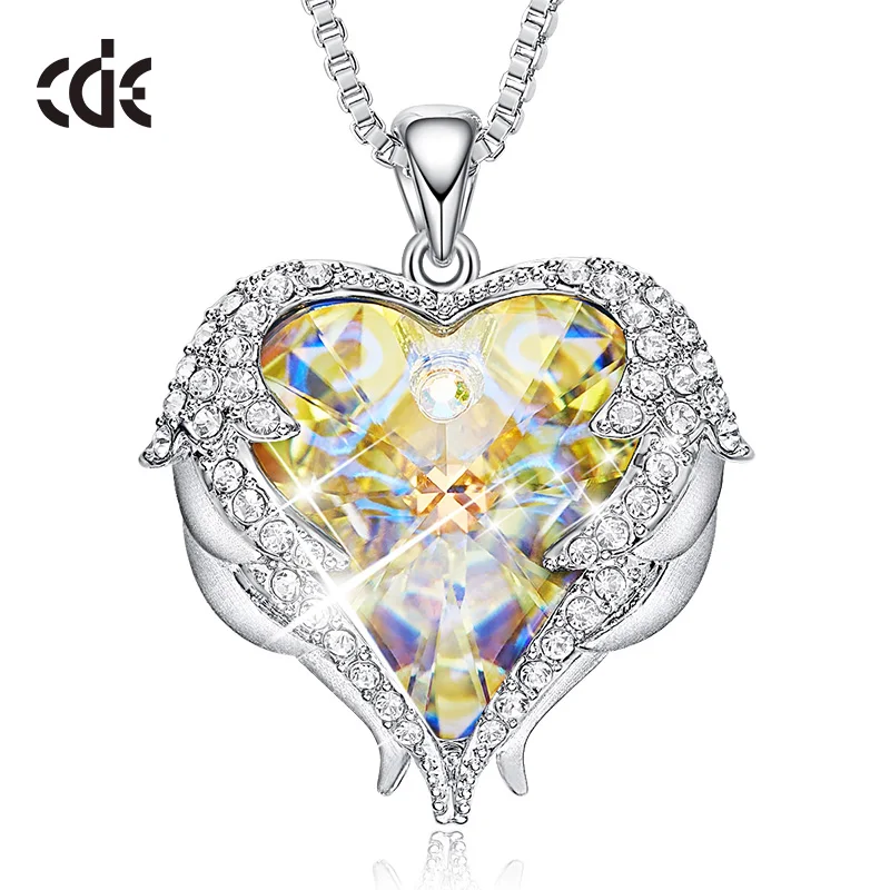 AB Color P0902C CDE женское серебряное ожерелье украшено кристаллами от Swarovski ожерелье крылья Ангела сердце кулон подарок на день Святого Валентина - Цвет камня: AB Color P0902C