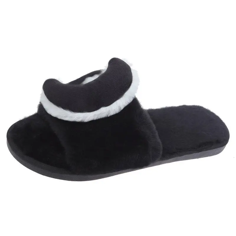 

2021 Winter Warm Home Women Slippers Star Moon Shape Faux Fur Fluffy Slippers Indoor House Shoes Floor Female Footwear