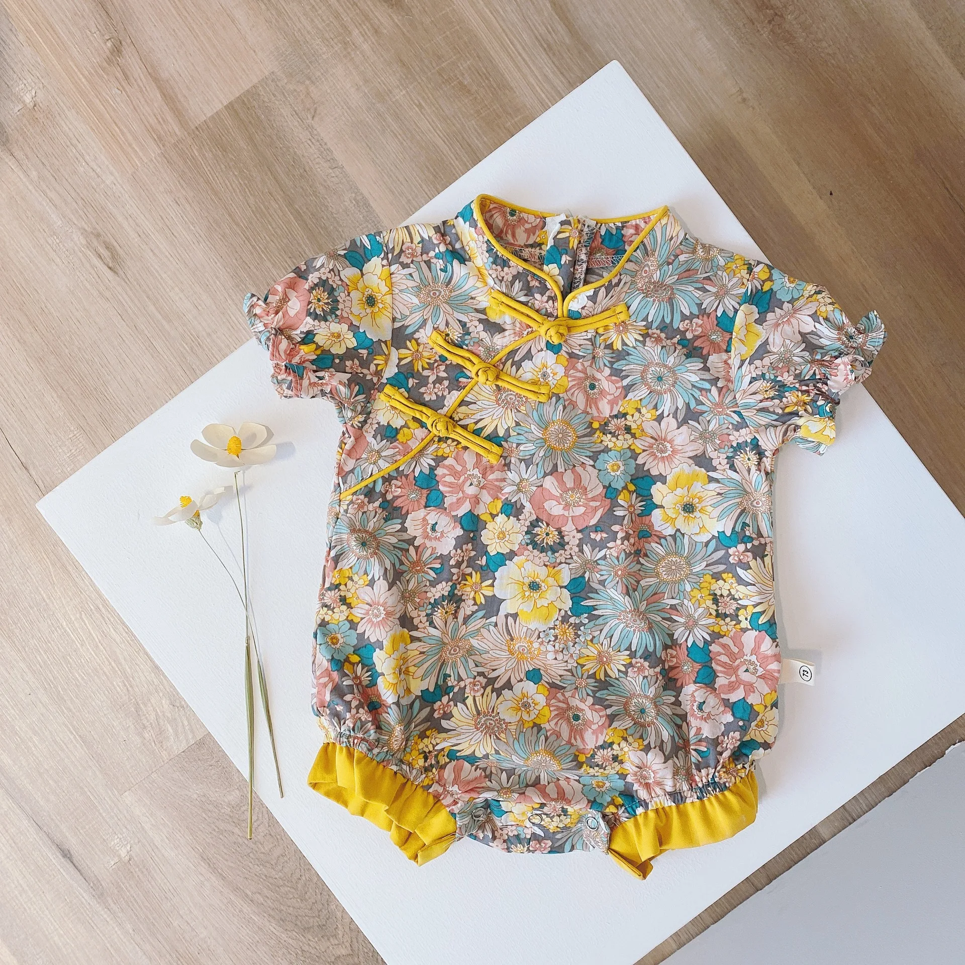 От 0 до 3 лет Одежда для маленьких девочек Комбинезон кимоно с цветочным рисунком