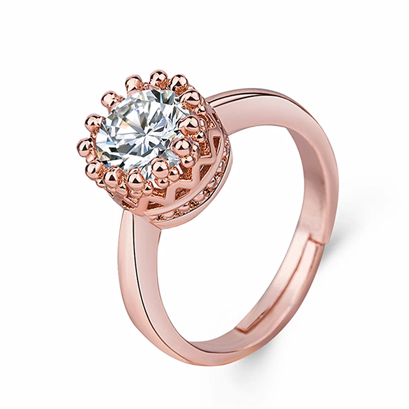 Женское кольцо с короной и фианитом серебристое Открытое обручальное