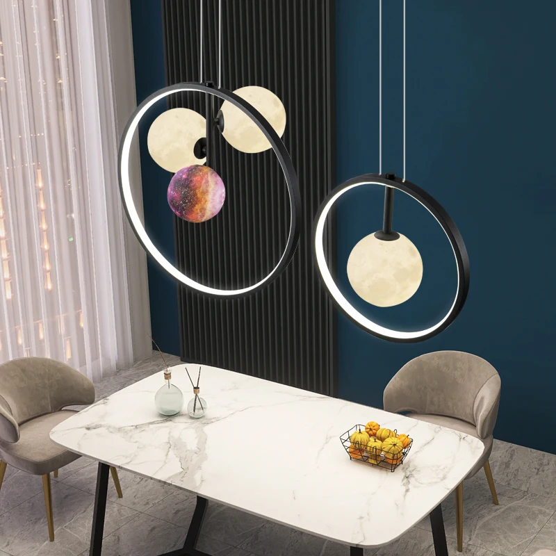 Nordic creative personality restaurant 3D printing moon restaurant bar table lamp bedroom led new Chinese creative office ring
