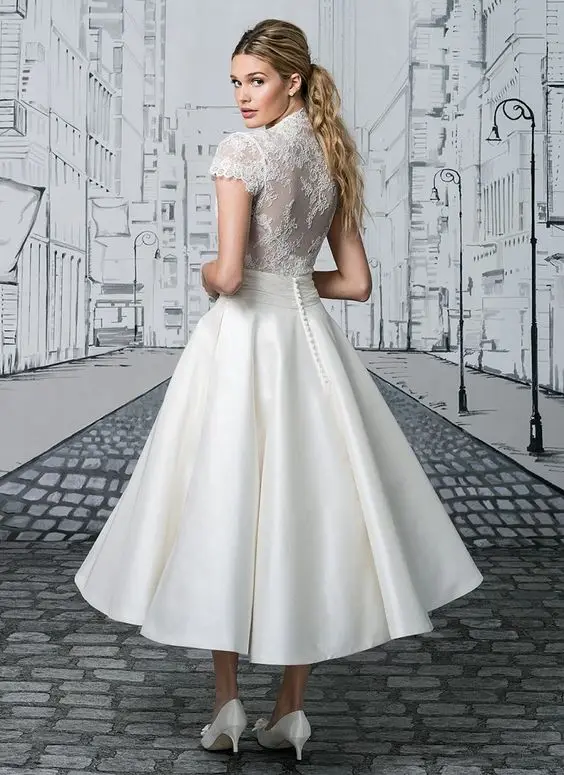 Женское Короткое свадебное платье с V-образным вырезом винтажное невесты длиной