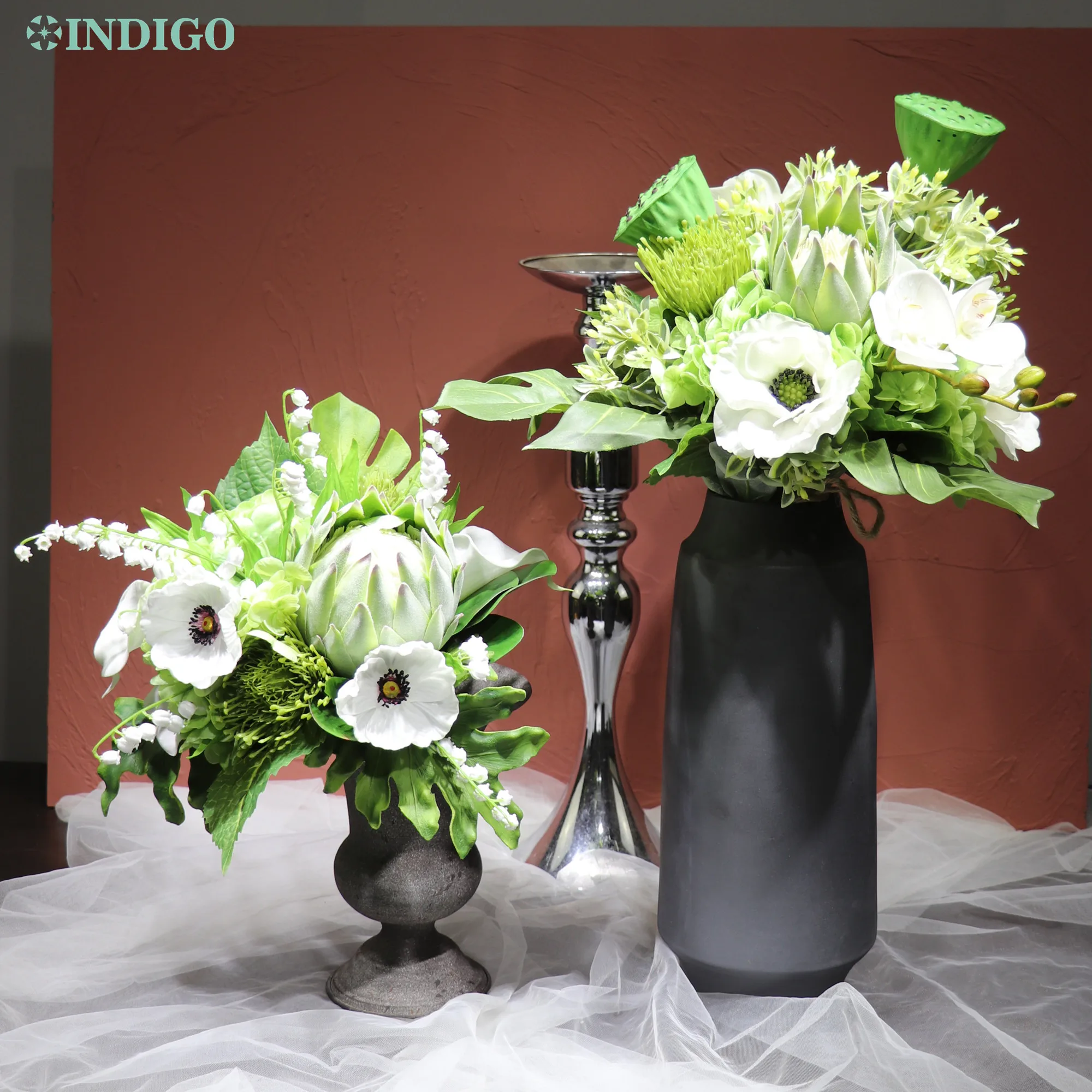 

Индиго-зеленый Protea Лотос семян гортензии букет Искусственный цветок украшение магазина цветок вечеривечерние центральный элемент