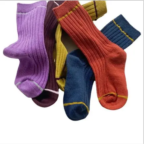 

5Pairs Pack 1-8Year2021 kids socks summer new striped parallel bars children's tube socks