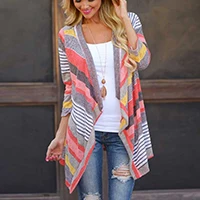 style 1- red Свободный свитер с длинным рукавом на лето и осень, женский кардиган Menina, длинный вязаный кардиган в полоску в стиле бохо, женская верхняя одежда - Цвет: style 1- red