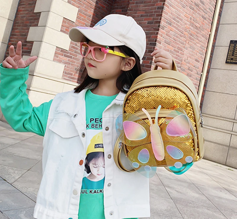 Girls Kindergarten Schoolbag 2-5-year-old Children Sequin Backpack Anti Loss Lovely Children Bag Three-dimensional Butterfly