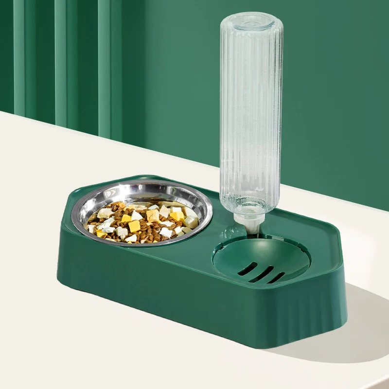 

2 in 1 Cat Bowl Automatic Water Dispenser Pet Feeder Bowl for Cat Dog Food Drinking with Raised Stand Container Cats Accessories